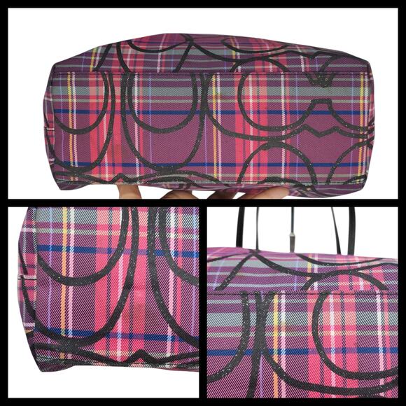Coach Purse Wallet Set Hot Pink Purple Plaid Tartan Hobo Shoulder Sparkly 2010 - Picture 8 of 15